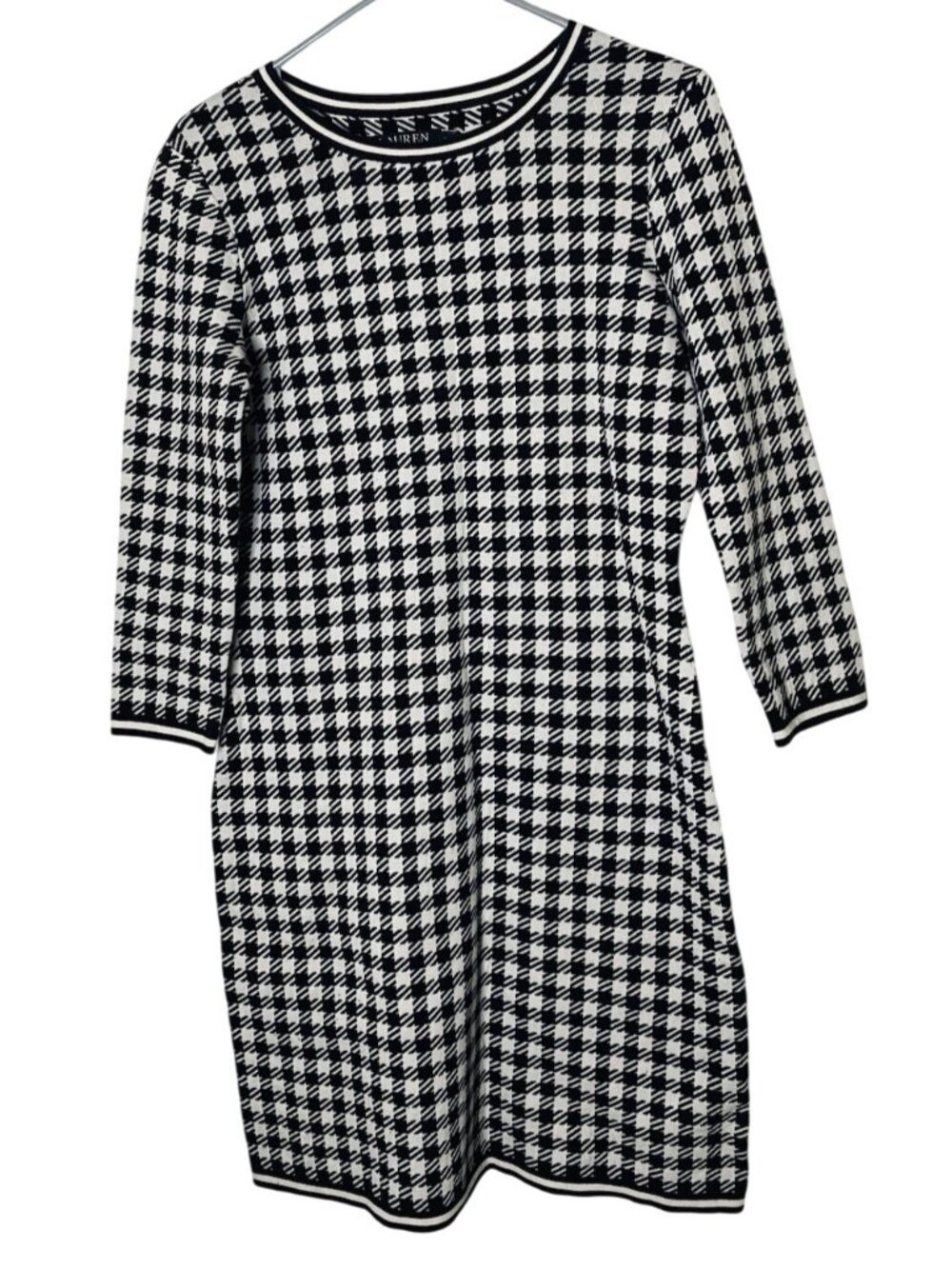 Lauren Ralph Lauren Long Sleeve Sweater Dress Women’s M Black White Houndstooth